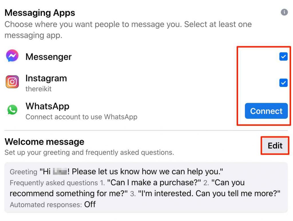 Messaging Apps selections box in a new Facebook lead ad