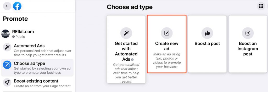Choose ad type for new ad