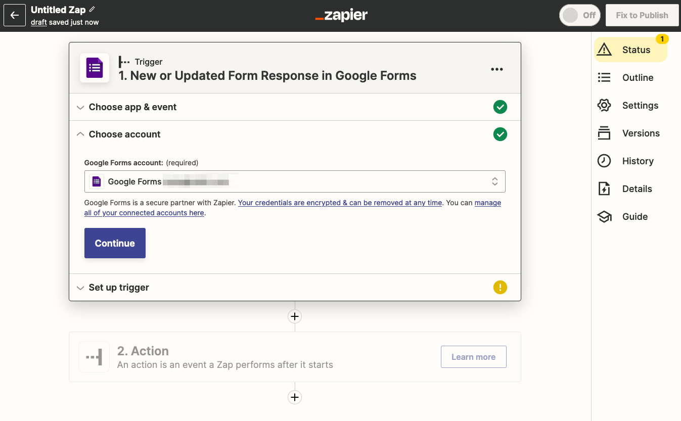 Configure Trigger Google Form Selected