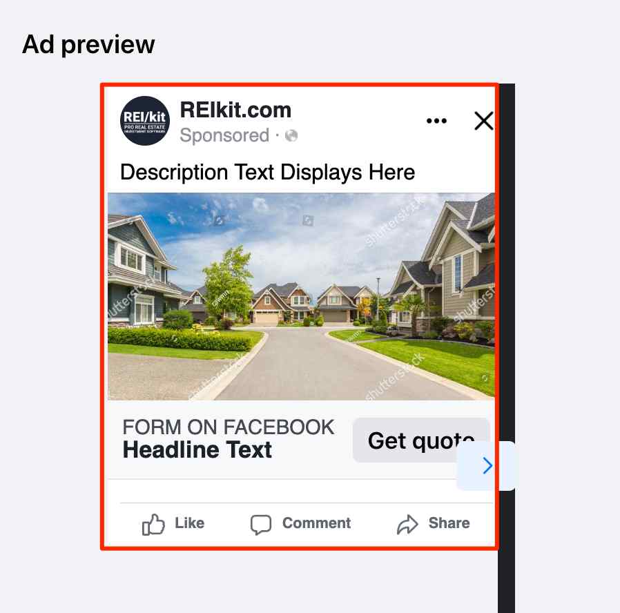 Preview ad window for lead ad