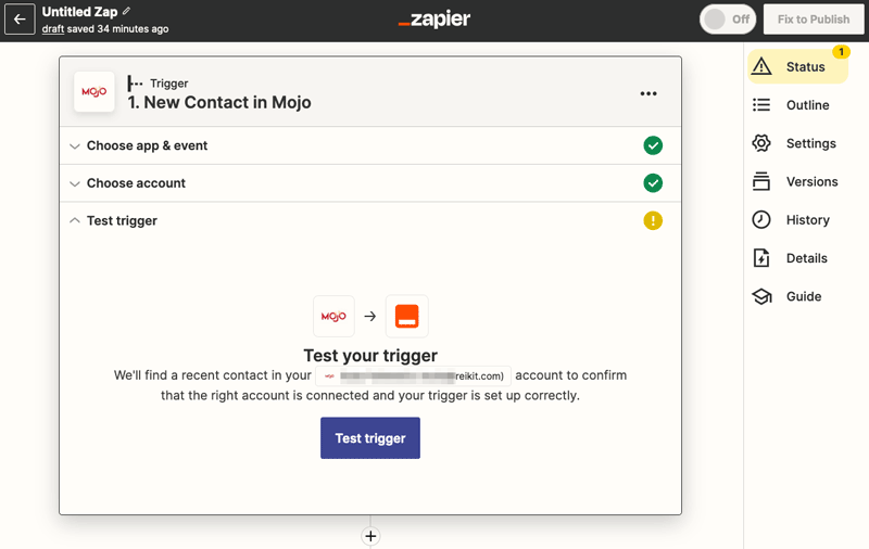 Configure Trigger, Mojo Test Trigger