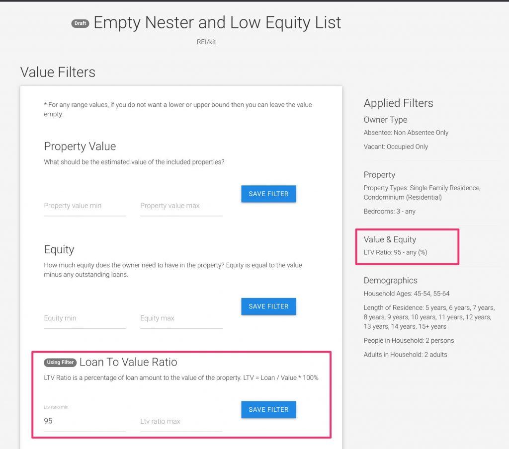 Empty-nester low equity list stacking